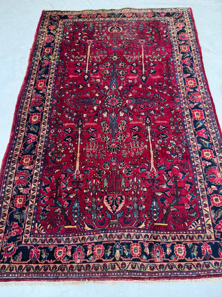 NATURE Filled Vintage Sarouk | Marbling Deep Berry, Pomegranate, Wine | ~ 4.6 x 7