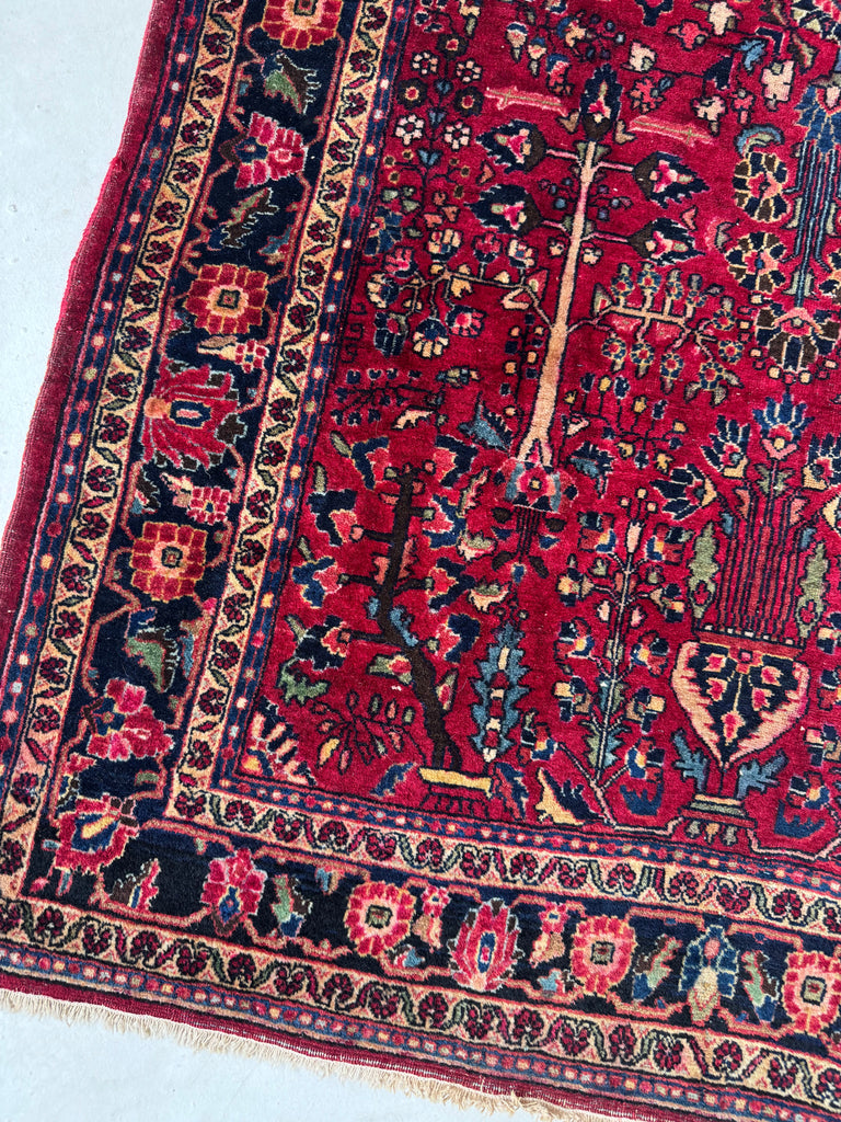 NATURE Filled Vintage Sarouk | Marbling Deep Berry, Pomegranate, Wine | ~ 4.6 x 7