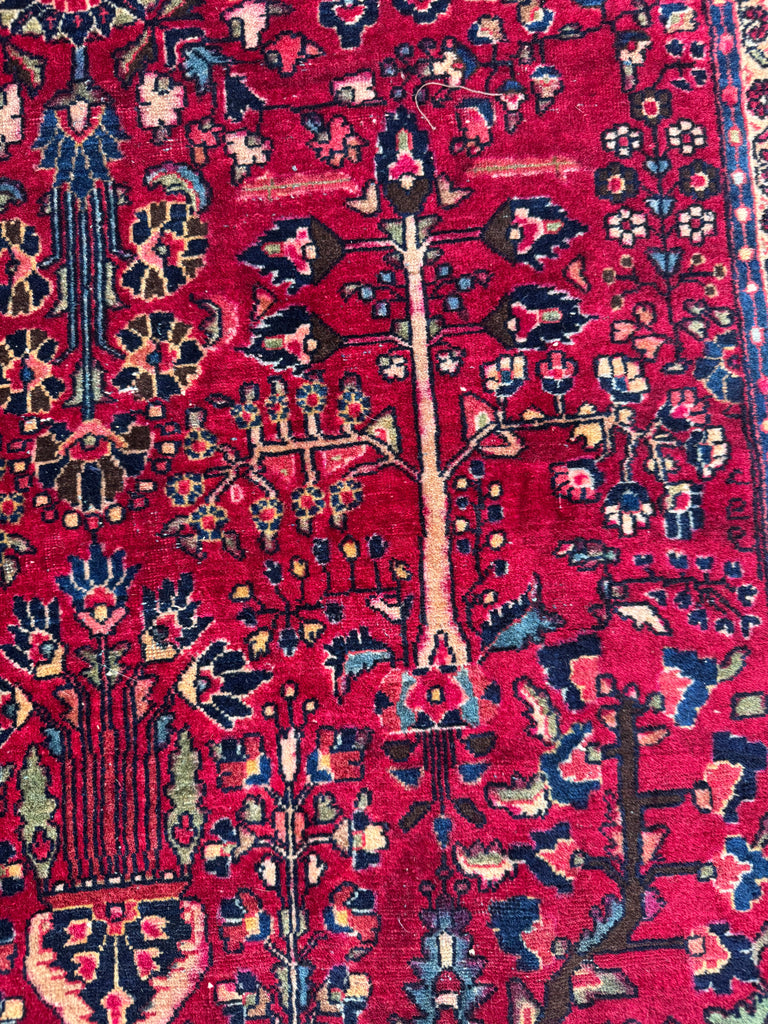NATURE Filled Vintage Sarouk | Marbling Deep Berry, Pomegranate, Wine | ~ 4.6 x 7