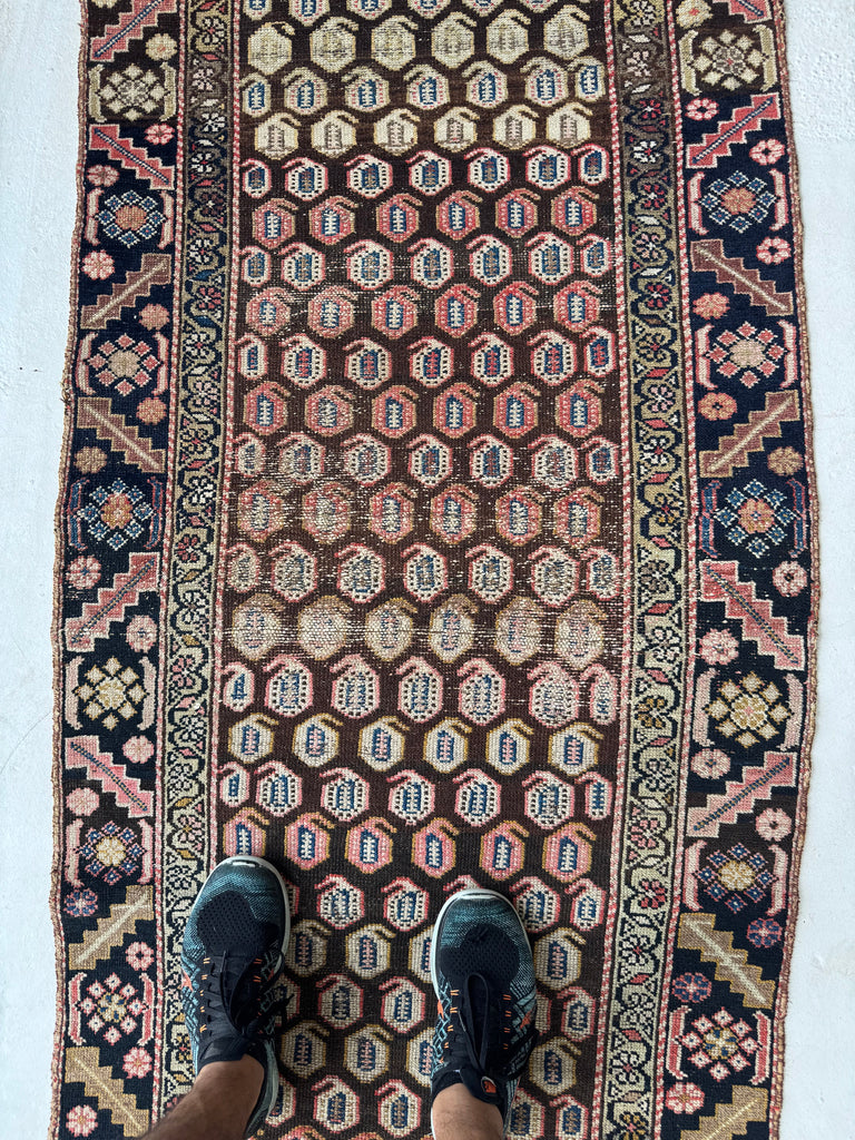 AMAZING PASTEL Meandering Antique Runner with Artistic Paisley Motifs! | ~ 3 x 10.8
