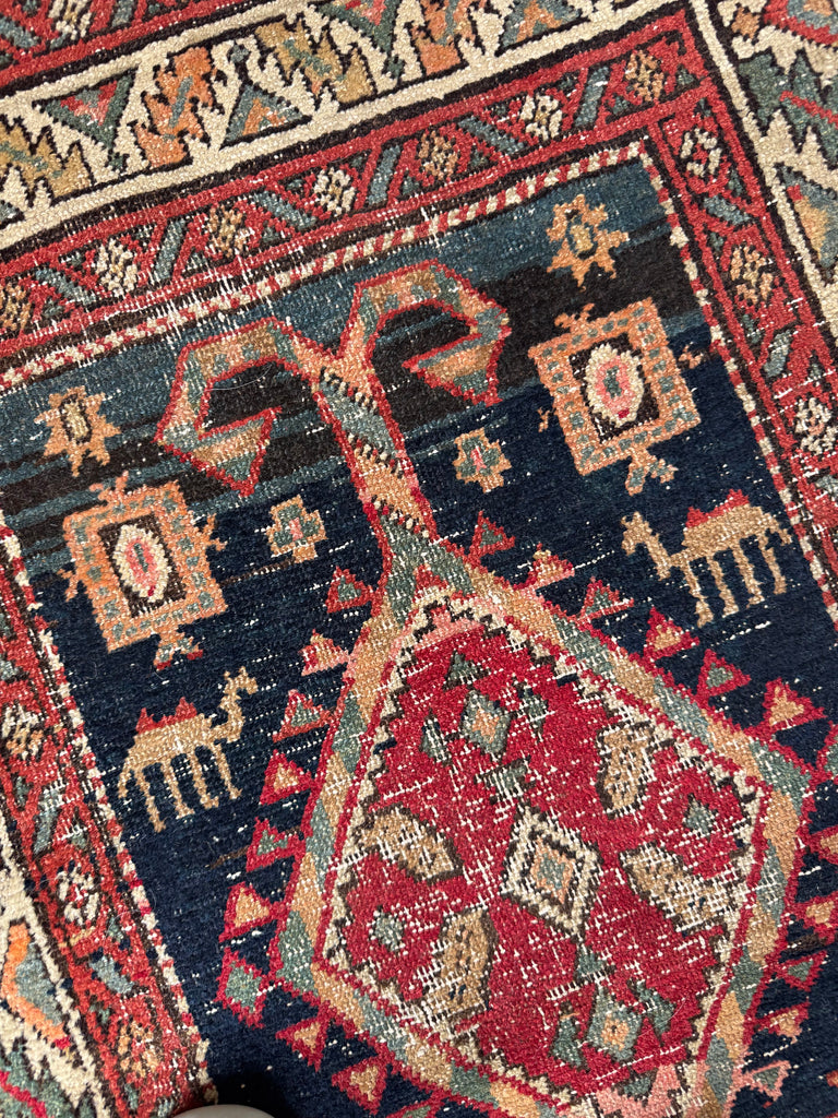 SOULFUL Village Life Antique Runner | Indigo, Apricot, Sage, Women, Birds, Guard Dogs | 2.10 x 10.9