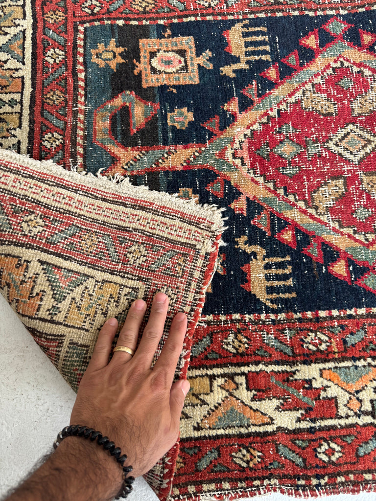 SOULFUL Village Life Antique Runner | Indigo, Apricot, Sage, Women, Birds, Guard Dogs | 2.10 x 10.9