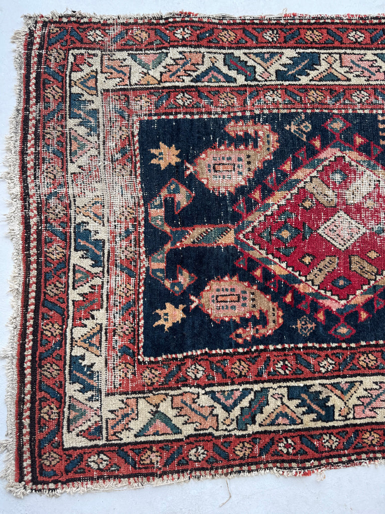 SOULFUL Village Life Antique Runner | Indigo, Apricot, Sage, Women, Birds, Guard Dogs | 2.10 x 10.9