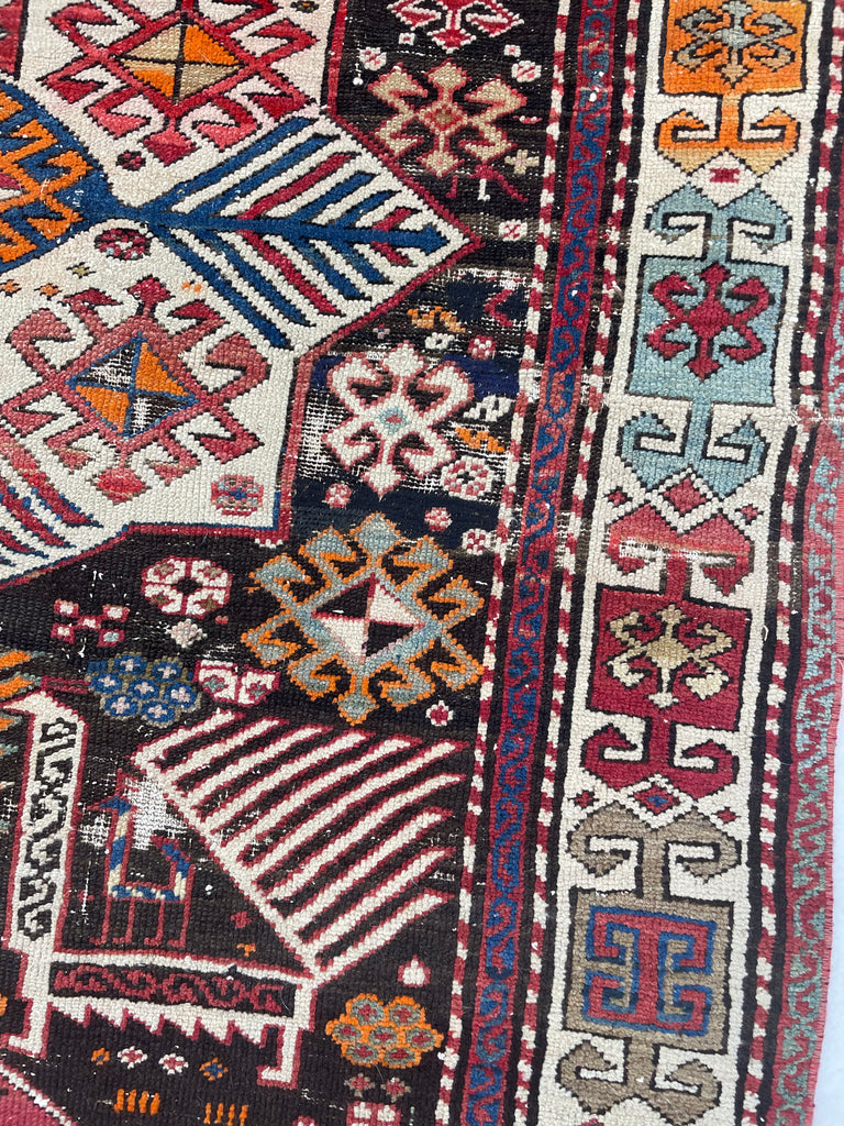 AMAZING Caucasian Akstafa | Filled with Immortal Peacocks, Protective Animals & More - Charcoal Black, Tangerine, Blues & More | ~ 4.6 x 9