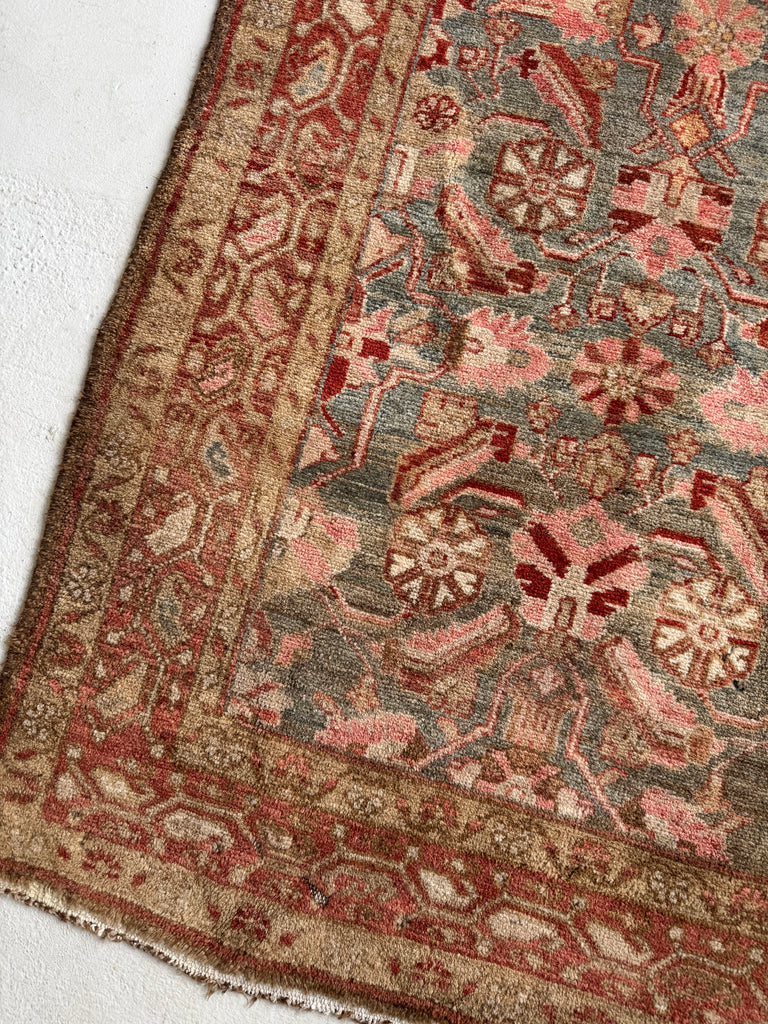 Muted Herati Runner with Slate Blue, Taupe, Rose, Camel, and Rust | Soft Plush Pile | 3.6 x 10