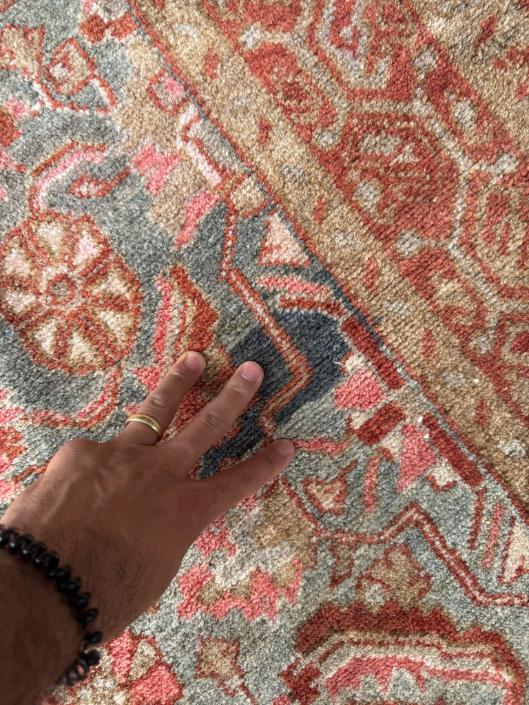 Muted Herati Runner with Slate Blue, Taupe, Rose, Camel, and Rust | Soft Plush Pile | 3.6 x 10