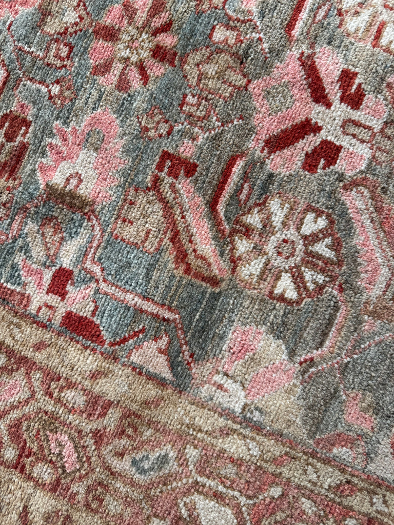 Muted Herati Runner with Slate Blue, Taupe, Rose, Camel, and Rust | Soft Plush Pile | 3.6 x 10