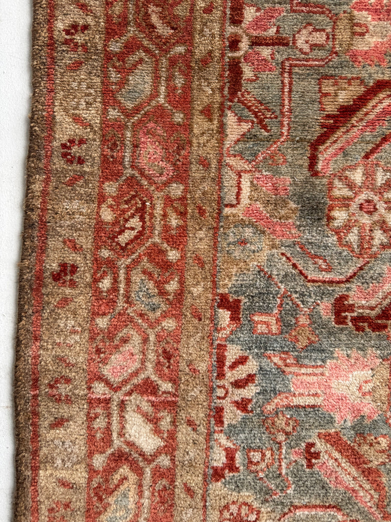 Muted Herati Runner with Slate Blue, Taupe, Rose, Camel, and Rust | Soft Plush Pile | 3.6 x 10