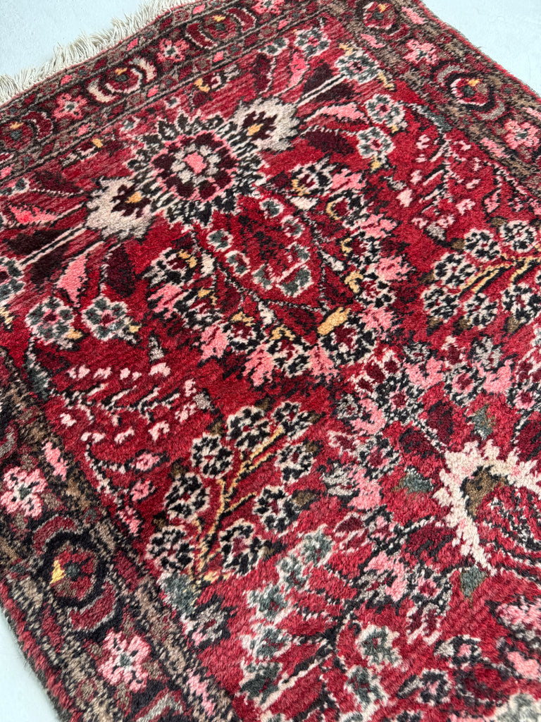 MINT Botanical Vintage Persian Sarouk Runner | Scarlet, Grey, Taupe, Rose, Walnut | 2.10 x 9.10