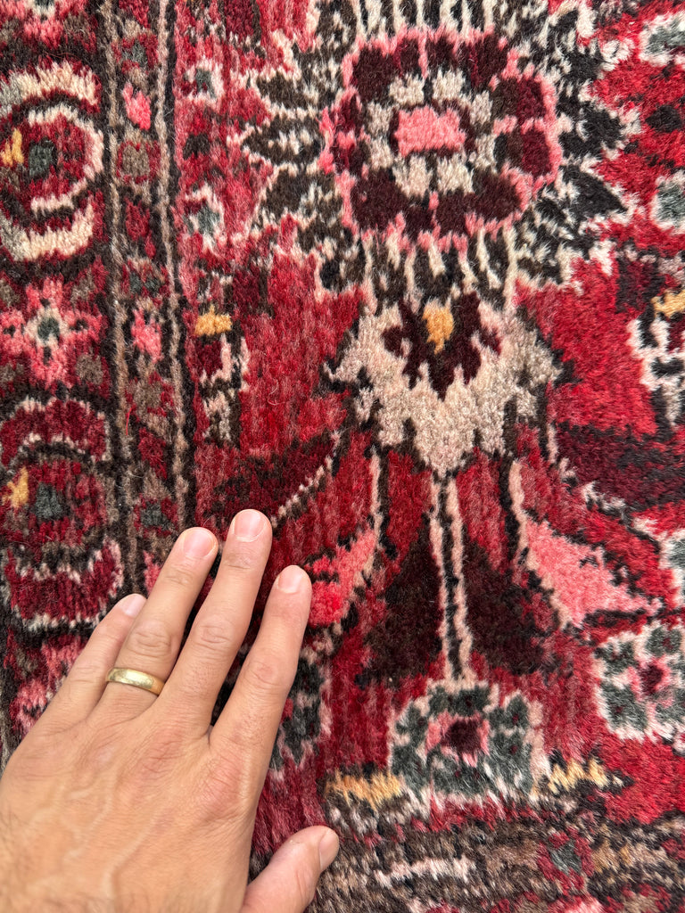 MINT Botanical Vintage Persian Sarouk Runner | Scarlet, Grey, Taupe, Rose, Walnut | 2.10 x 9.10