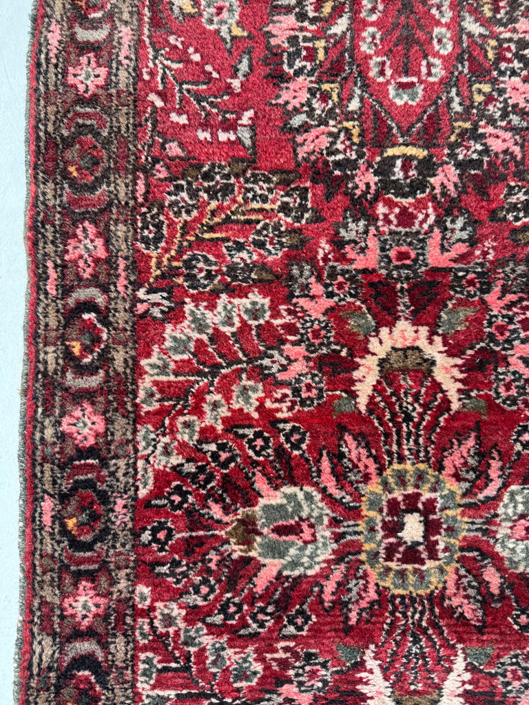 MINT Botanical Vintage Persian Sarouk Runner | Scarlet, Grey, Taupe, Rose, Walnut | 2.10 x 9.10