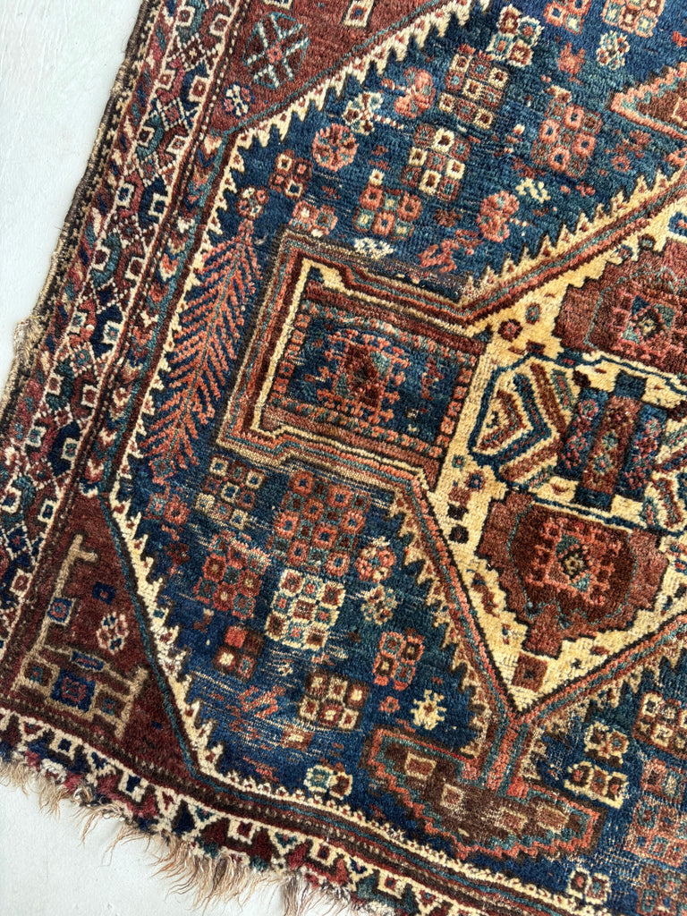 RAW Nomadic Antique Qashqai / Gashgai Square | Beautiful Tribal Charm| 3.6 x 3.9