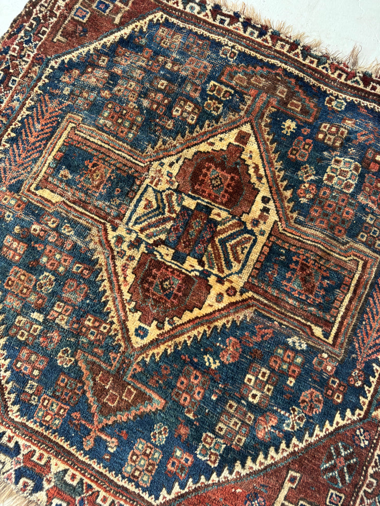 RAW Nomadic Antique Qashqai / Gashgai Square | Beautiful Tribal Charm| 3.6 x 3.9