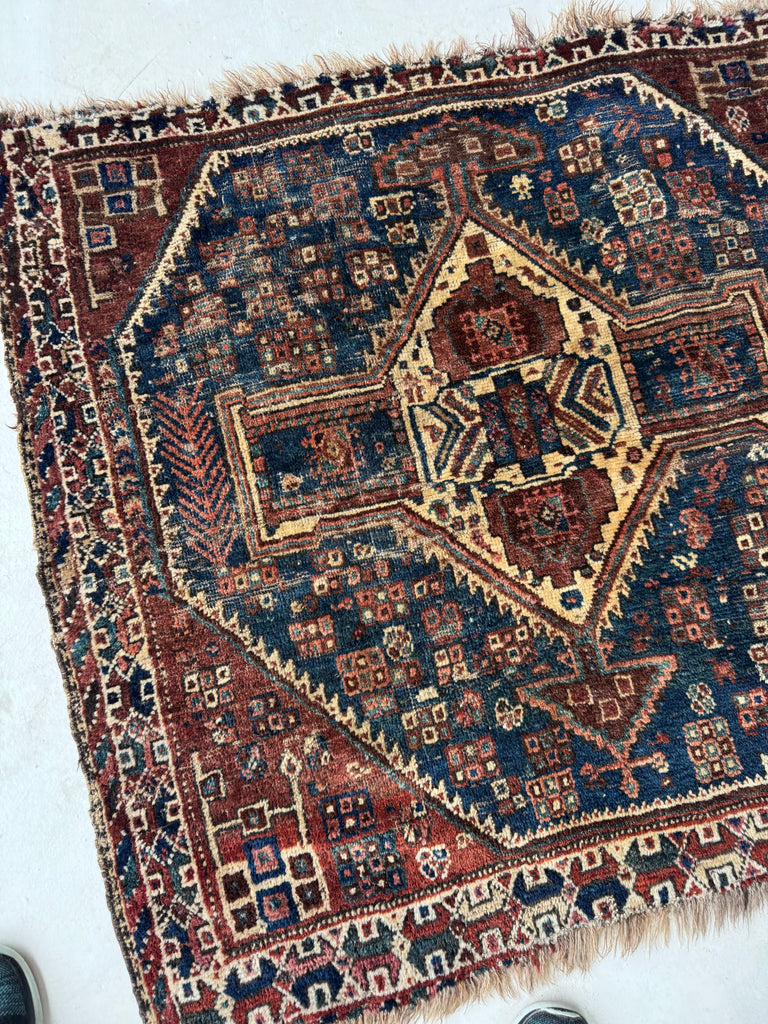 RAW Nomadic Antique Qashqai / Gashgai Square | Beautiful Tribal Charm| 3.6 x 3.9
