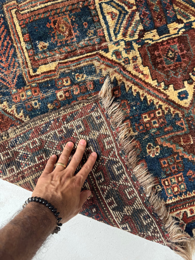 RAW Nomadic Antique Qashqai / Gashgai Square | Beautiful Tribal Charm| 3.6 x 3.9