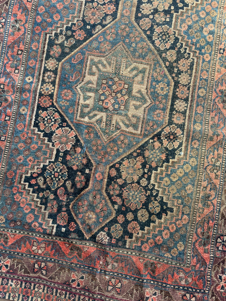 MOODY & Charming Antique Southwest Tribal Runner | Deep Blackish Indigo, Muted Army-Sage Green, Rusty Blush, Taupe | 3.4 x 9.6