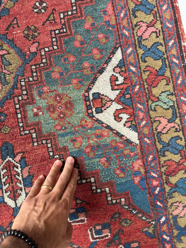 DECORATIVE Antique Heriz Runner | Kiwi, Lake Blue, Rust, Camel, Sage, Melon | 3 x 10.2