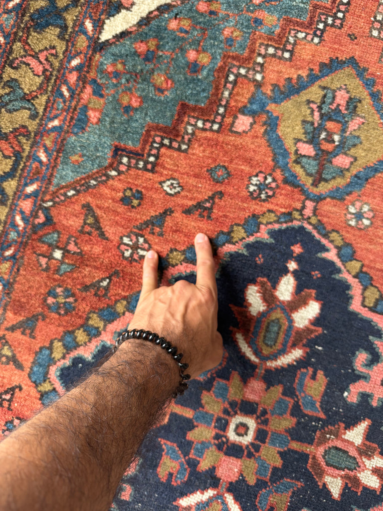 DECORATIVE Antique Heriz Runner | Kiwi, Lake Blue, Rust, Camel, Sage, Melon | 3 x 10.2