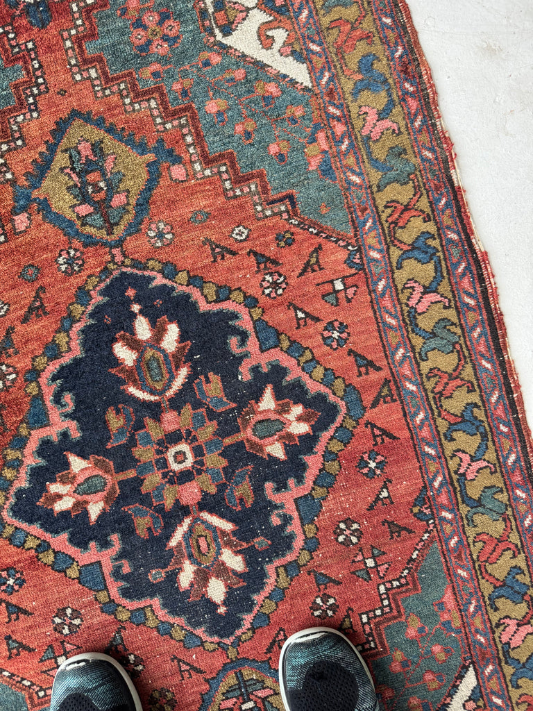 DECORATIVE Antique Heriz Runner | Kiwi, Lake Blue, Rust, Camel, Sage, Melon | 3 x 10.2