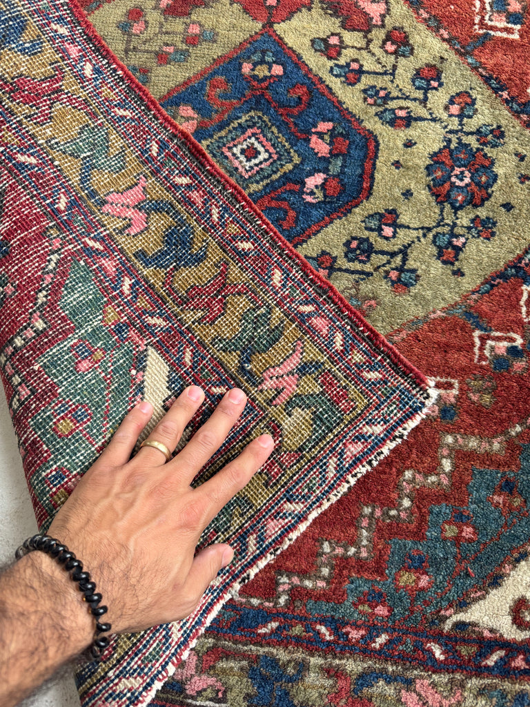 DECORATIVE Antique Heriz Runner | Kiwi, Lake Blue, Rust, Camel, Sage, Melon | 3 x 10.2