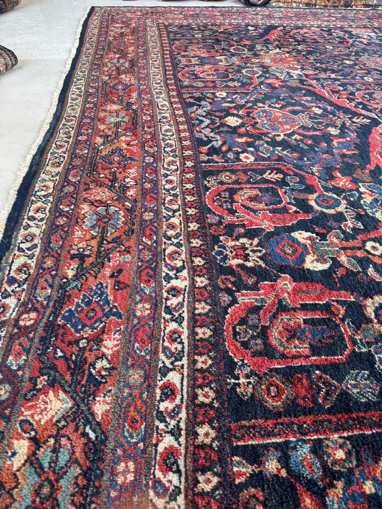 PALATIAL Antique Persian Mahal in AMAZING "Mostofi / Mustafi" Design | Gorgeous Sushi Pinks, Rust, Emerald, Seafoam, Indigo | 12.4 x 16.6