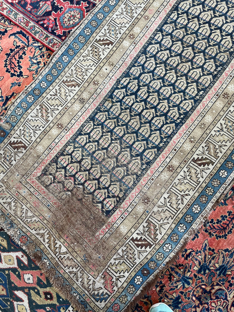 ON HOLD FOR MAGNOLIA NETWORK*** GORGEOUS Antique Caucasian Runner | Icy Blue, Soft Beige, Camel, Honey with Blush | 3.4 x 8.4
