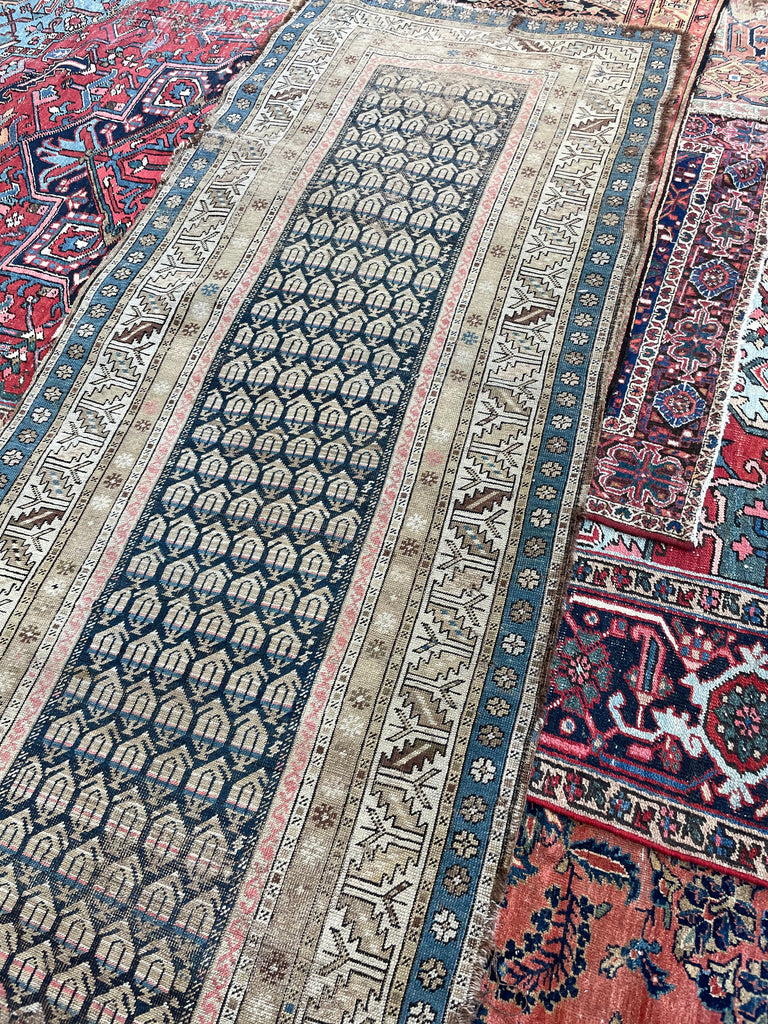 ON HOLD FOR MAGNOLIA NETWORK*** GORGEOUS Antique Caucasian Runner | Icy Blue, Soft Beige, Camel, Honey with Blush | 3.4 x 8.4