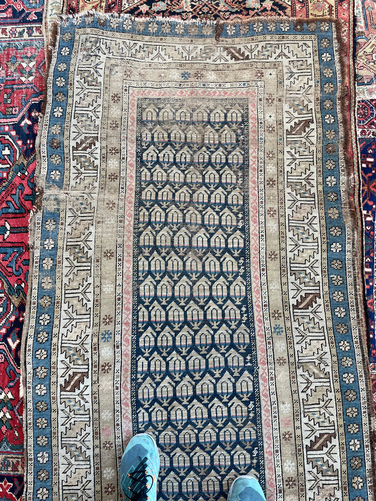 ON HOLD FOR MAGNOLIA NETWORK*** GORGEOUS Antique Caucasian Runner | Icy Blue, Soft Beige, Camel, Honey with Blush | 3.4 x 8.4