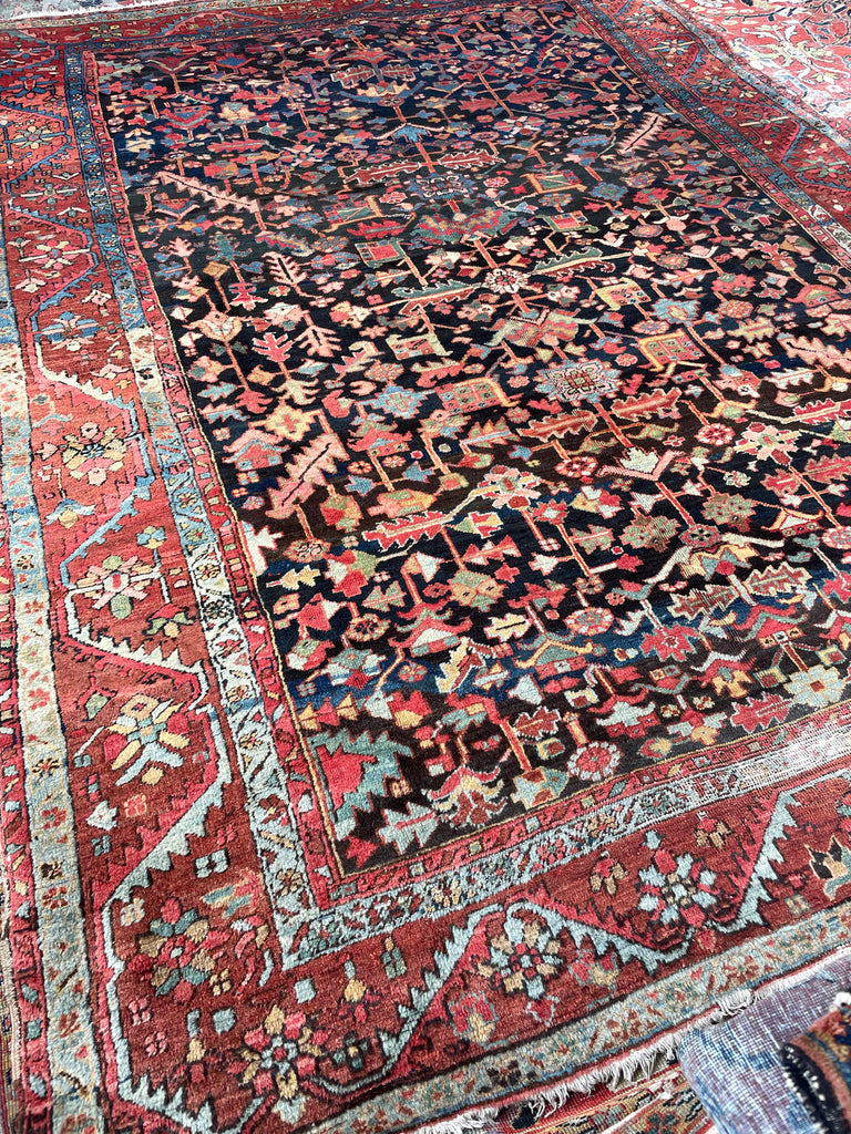 MYSTICAL NORTHWEST PERSIAN HERIZ VILLAGE CARPET | Century Old Indigo-Ground Organic Wool & Dyes - True Art | 8.9 x 11.9