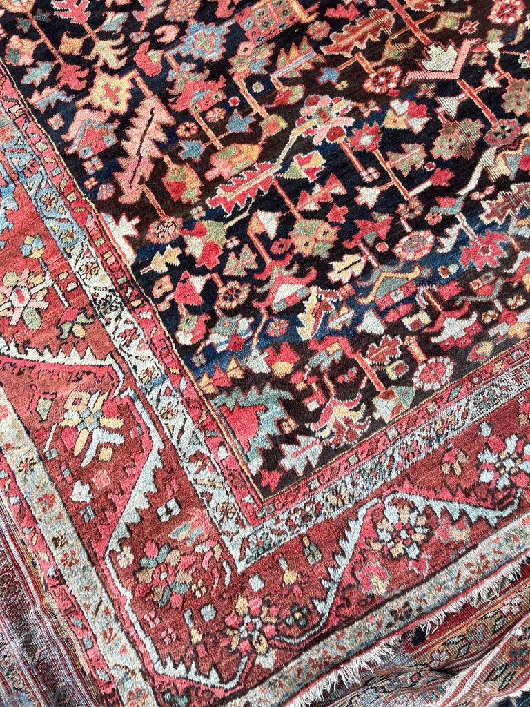 MYSTICAL NORTHWEST PERSIAN HERIZ VILLAGE CARPET | Century Old Indigo-Ground Organic Wool & Dyes - True Art | 8.9 x 11.9