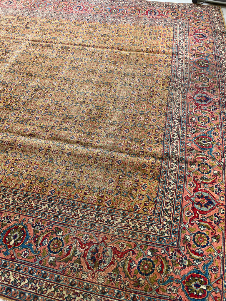 MUSTARD SAFFRON & SALMON Designer Antique Tabriz in Herati Design  | 9.3. x 12.3
