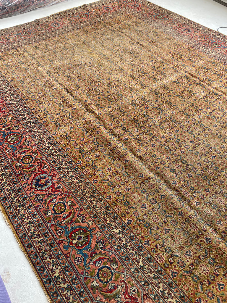 MUSTARD SAFFRON & SALMON Designer Antique Tabriz in Herati Design  | 9.3. x 12.3