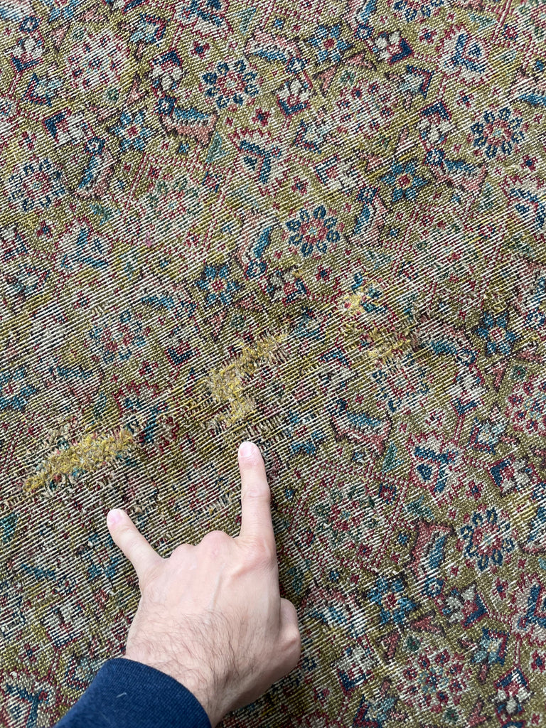 MUSTARD SAFFRON & SALMON Designer Antique Tabriz in Herati Design  | 9.3. x 12.3