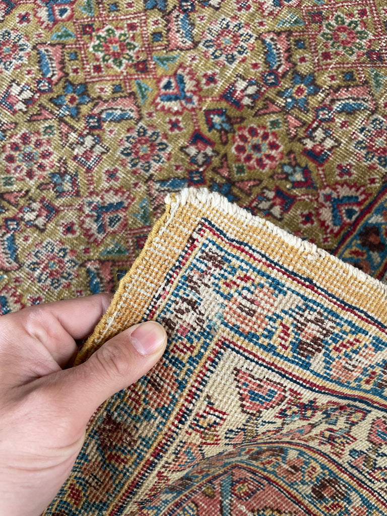 MUSTARD SAFFRON & SALMON Designer Antique Tabriz in Herati Design  | 9.3. x 12.3