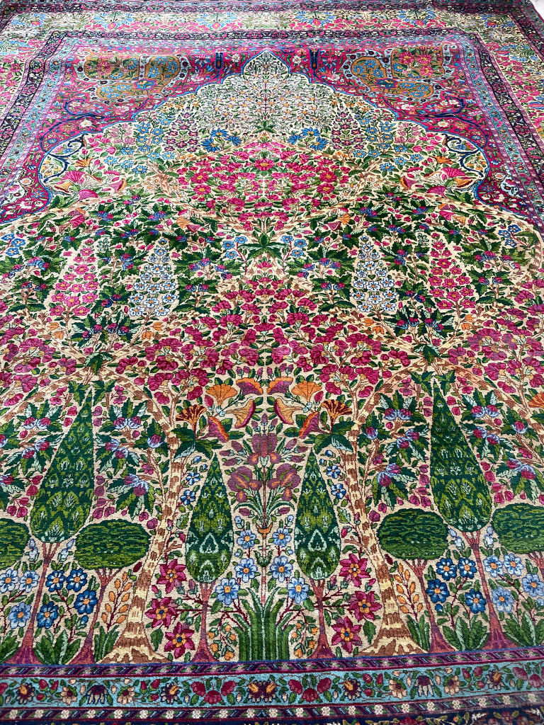 SPECTACLE Antique Kerman Lavar | MILLEFLEUR & CYPRESS TREE OF LIFE | Spectrum Color Palette | 11.4 x 14.5
