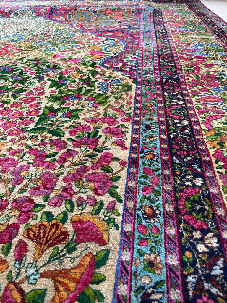 SPECTACLE Antique Kerman Lavar | MILLEFLEUR & CYPRESS TREE OF LIFE | Spectrum Color Palette | 11.4 x 14.5