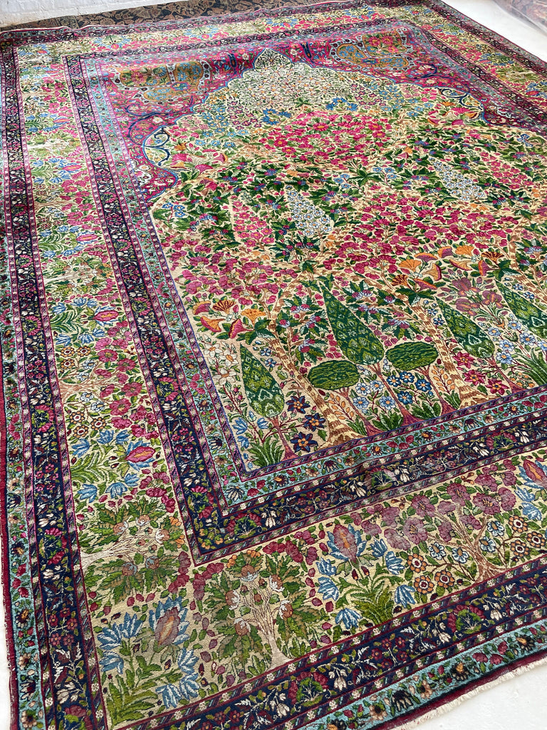 SPECTACLE Antique Kerman Lavar | MILLEFLEUR & CYPRESS TREE OF LIFE | Spectrum Color Palette | 11.4 x 14.5
