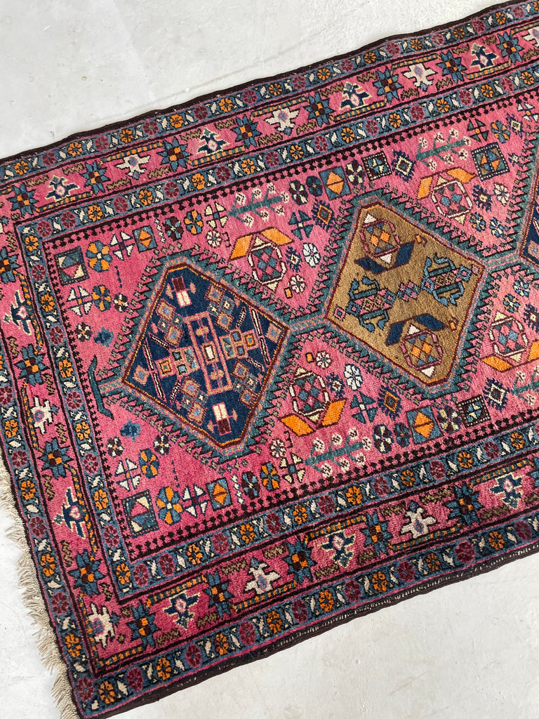 WHOA - Sensational Antique Heriz Runner in Pink, Peacock Teal, Cantaloup, & Dirty Olive | ~ 3.3 x 14