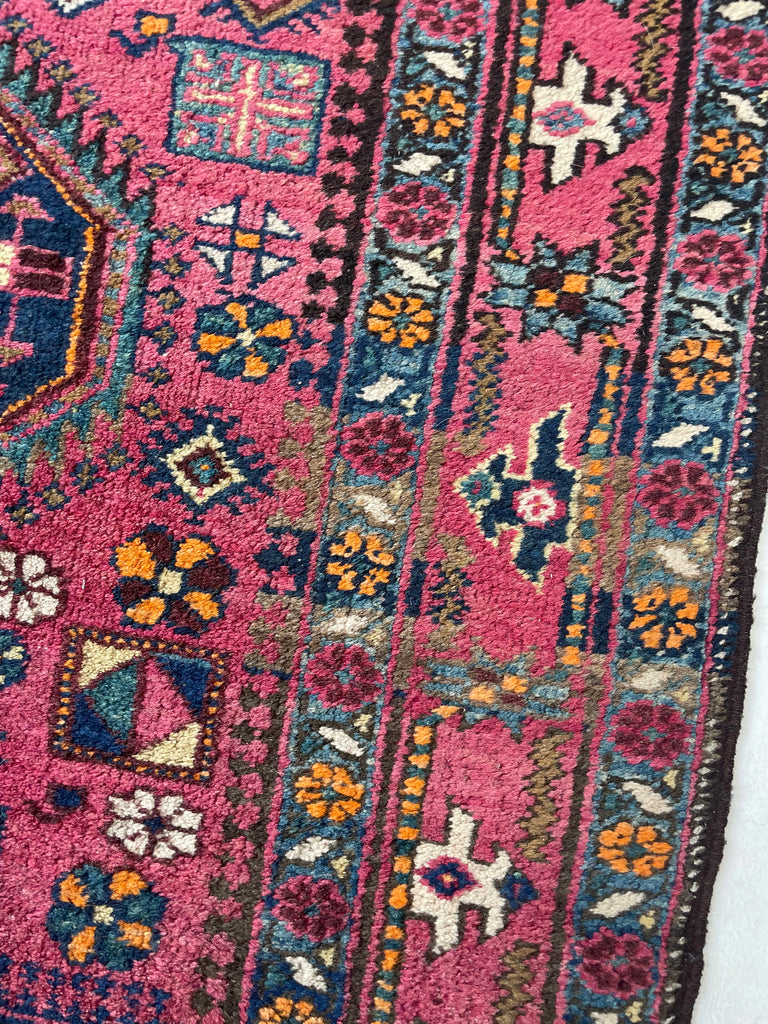 WHOA - Sensational Antique Heriz Runner in Pink, Peacock Teal, Cantaloup, & Dirty Olive | ~ 3.3 x 14