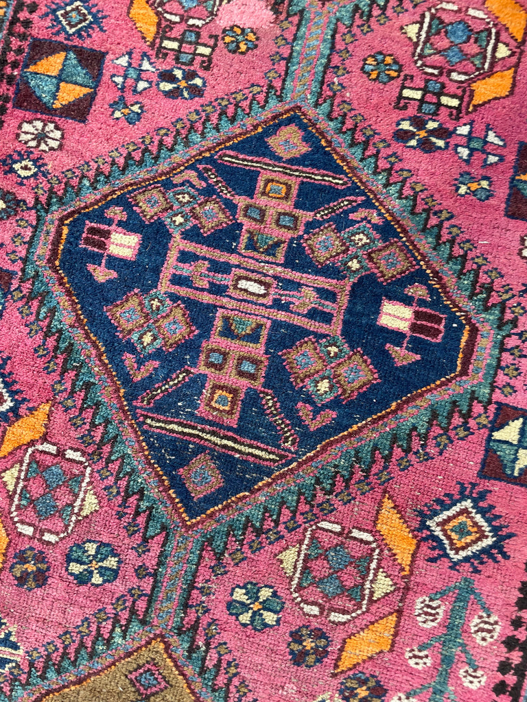 WHOA - Sensational Antique Heriz Runner in Pink, Peacock Teal, Cantaloup, & Dirty Olive | ~ 3.3 x 14