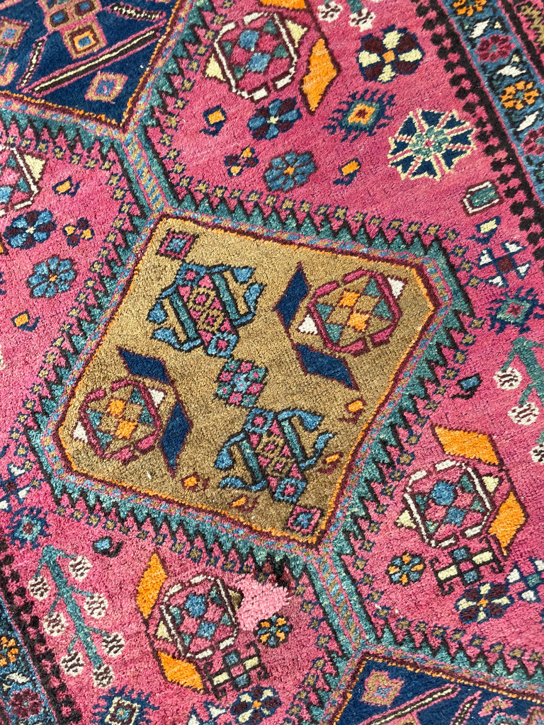 WHOA - Sensational Antique Heriz Runner in Pink, Peacock Teal, Cantaloup, & Dirty Olive | ~ 3.3 x 14