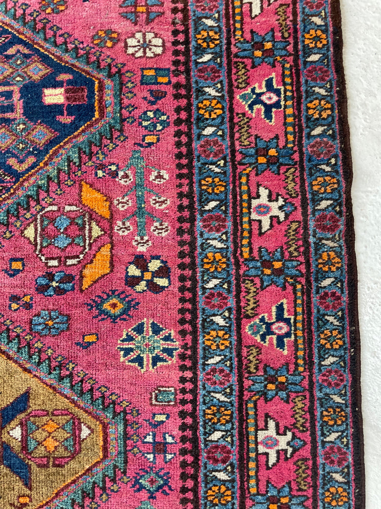 WHOA - Sensational Antique Heriz Runner in Pink, Peacock Teal, Cantaloup, & Dirty Olive | ~ 3.3 x 14