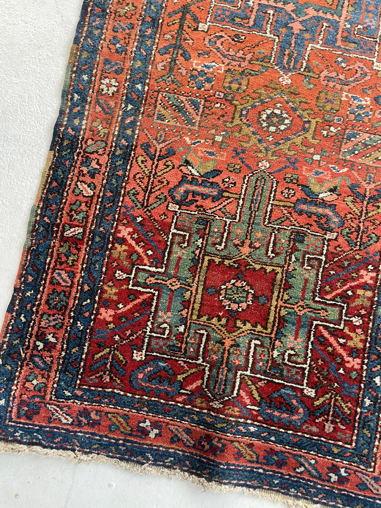 FABULOUS Antique Heriz Tribal Runner in Sunset Hues | Ombre Rust, Clay, Green, Blues | ~ 3 x 10