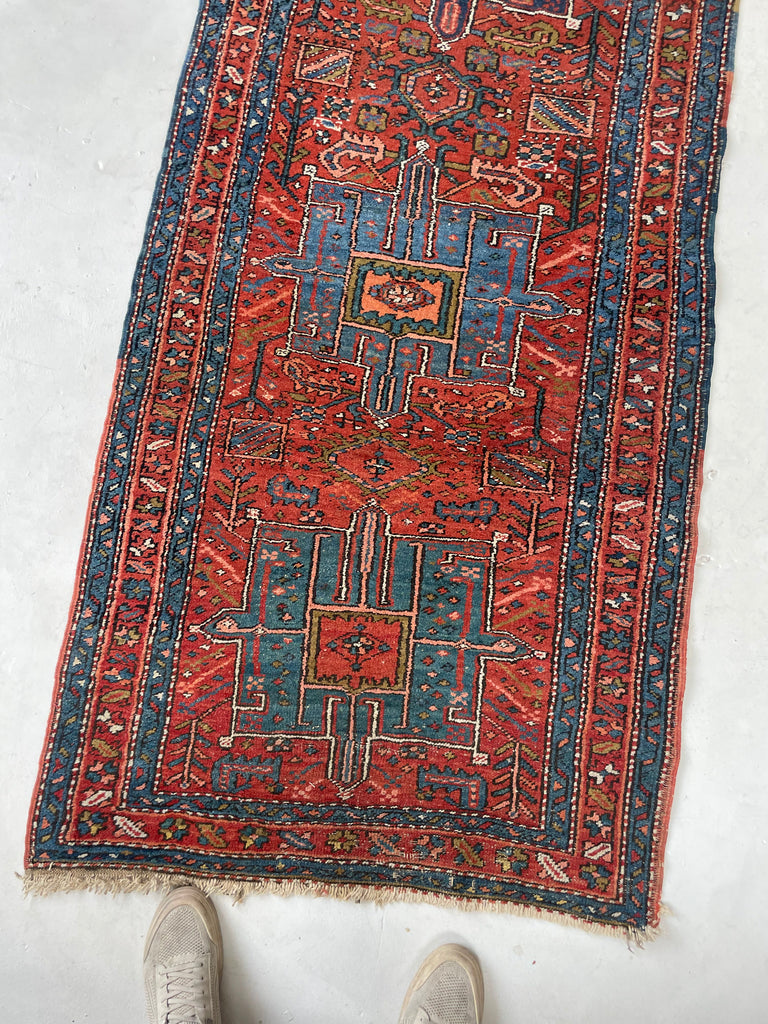 FABULOUS Antique Heriz Tribal Runner in Sunset Hues | Ombre Rust, Clay, Green, Blues | ~ 3 x 10
