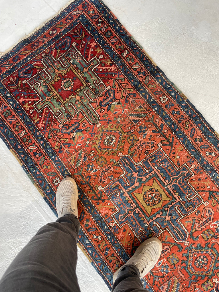FABULOUS Antique Heriz Tribal Runner in Sunset Hues | Ombre Rust, Clay, Green, Blues | ~ 3 x 10
