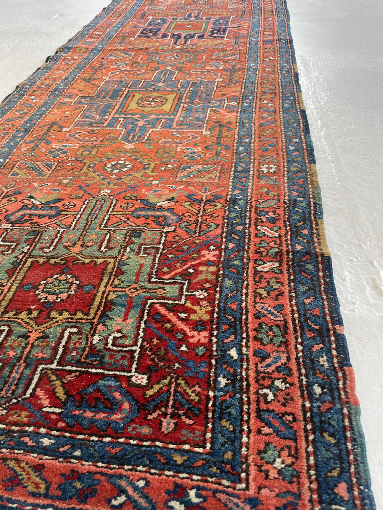 FABULOUS Antique Heriz Tribal Runner in Sunset Hues | Ombre Rust, Clay, Green, Blues | ~ 3 x 10