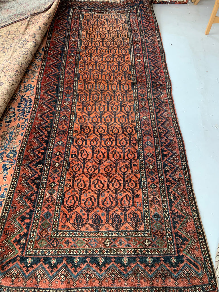 Vintage Rug | Plush Wool Apricot Boteh Design Vintage Runner | 4 x 10.4