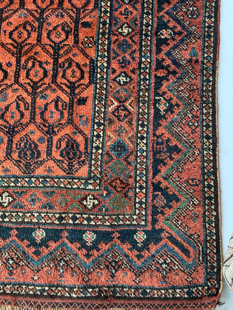 Vintage Rug | Plush Wool Apricot Boteh Design Vintage Runner | 4 x 10.4