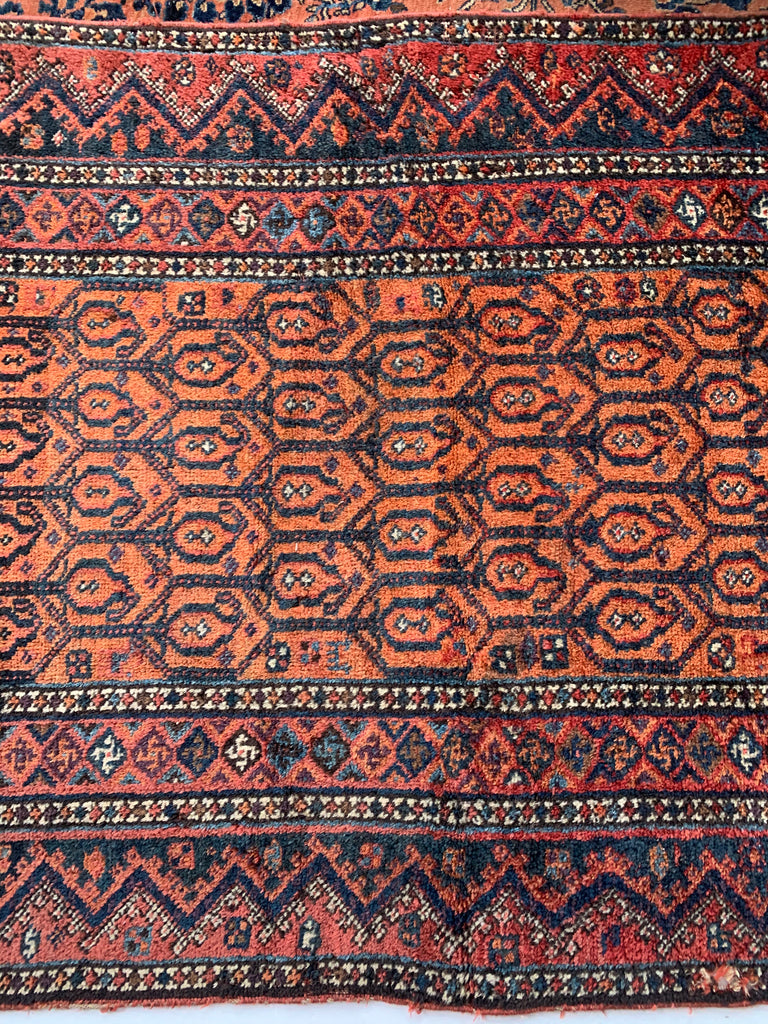 Vintage Rug | Plush Wool Apricot Boteh Design Vintage Runner | 4 x 10.4