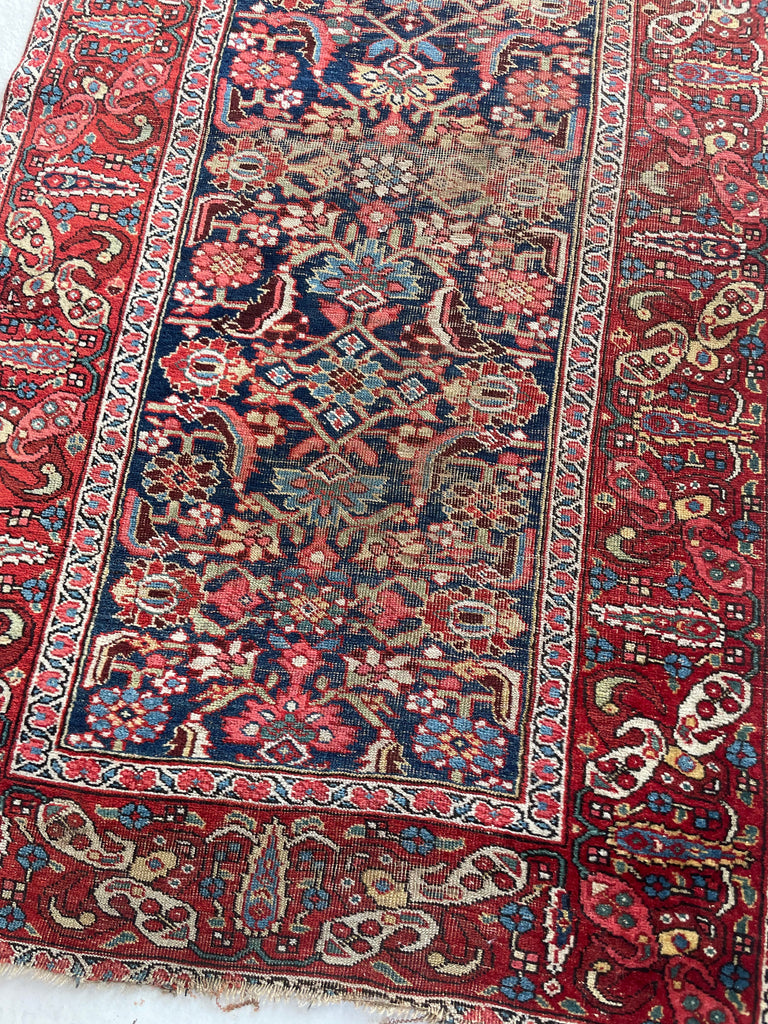 RAW BEAUTY Antique Halvai Bidjar Runner | GORGEOUS Boteh Border with Lime Greens | 3.6 x 17.7